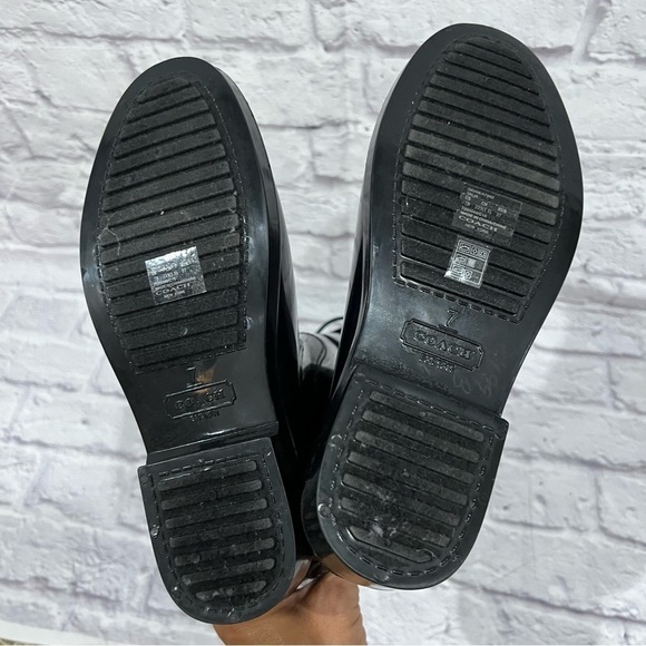 COACH TALIA BLACK TALL GOLD TURN LOCK LOGO RUBBER RAIN BOOTS A7850 Size 7 - Picture 9 of 13